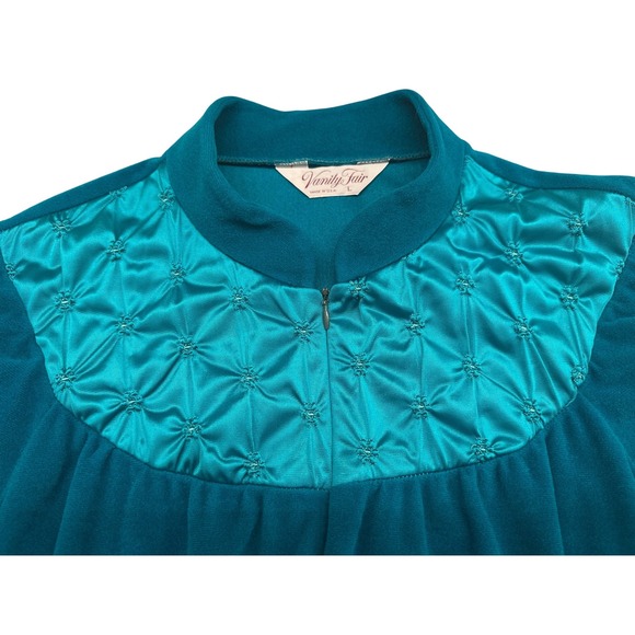 Vintage Vanity Fair Housecoat Robe Women's L Quilted Yoke Teal Green Grannycore - Picture 4 of 6